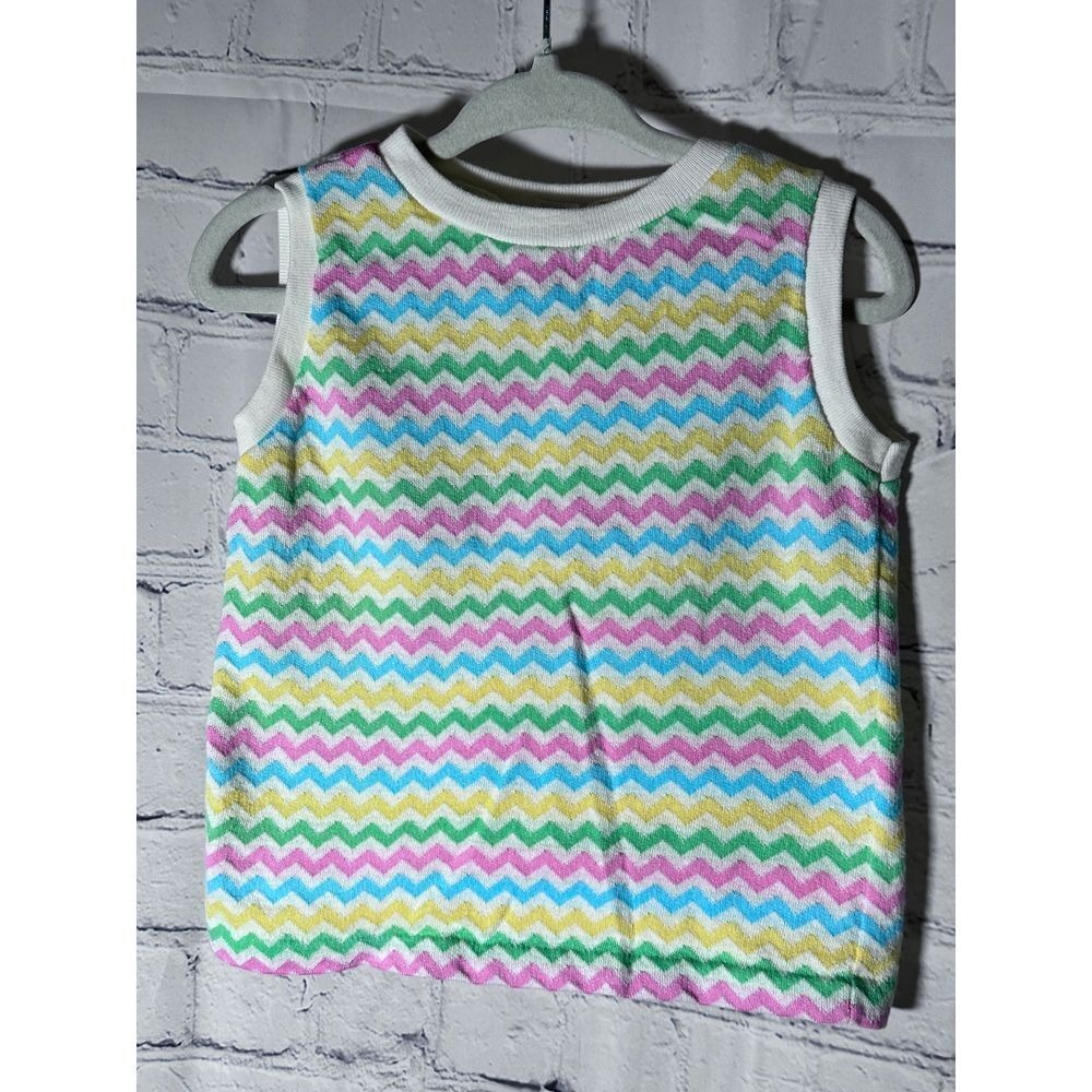 Vintage Carters 2T Sleeveless Top Multicolor Chevron Zigzag 100% Cotton Tank